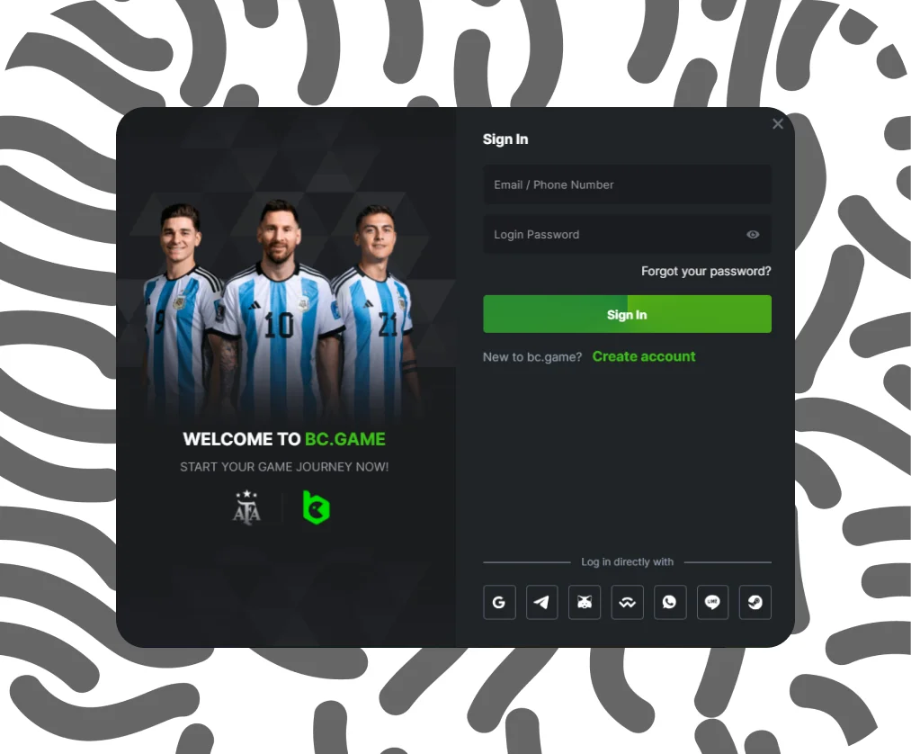Log in your exisring BC.Game account